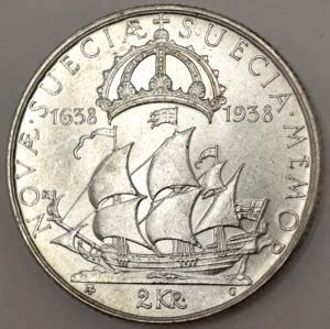 Sweden Kronor Silver Gustaf V Settlement Of New Sweden