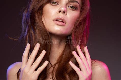 Portrait Of A Woman Makeup Posing Naked Shoulders Hairstyle Model Lifestyle Stock Image Image