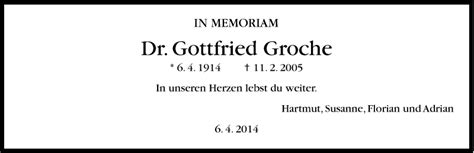 Traueranzeigen Von Gottfried Groche Stuttgart Gedenkt De