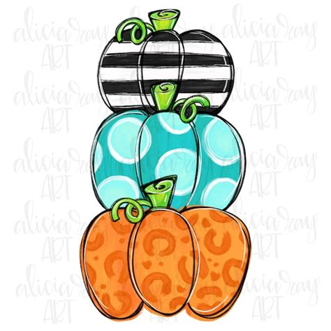 Pumpkin Png Design Hand Drawn Cute Pumpkin Stack Digital Etsy