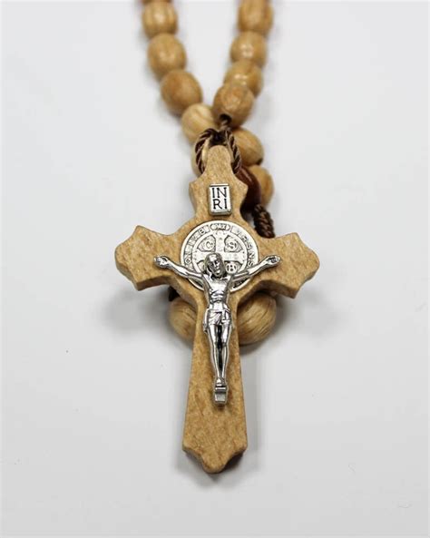 Wood Bead Rosary And Saint Benedict Cross Wooden Rosaries St Etsy