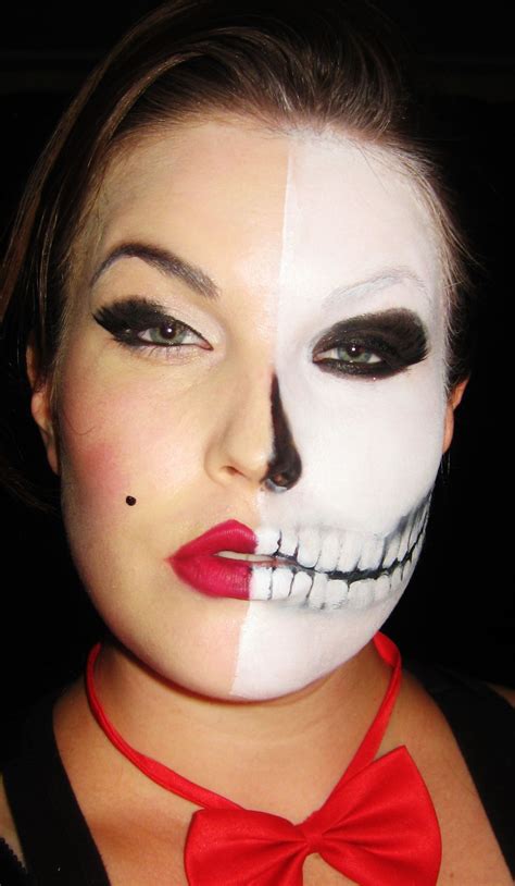 Half Skeleton Sexy And Scary Halloween Costume Idea And Very Cool Face Paint And Makeup