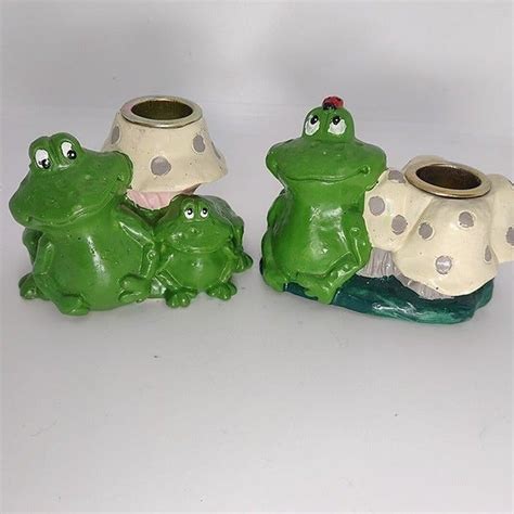 Heritage Pottery Frog Candle Holders Frogs W Mushroom Taper Etsy