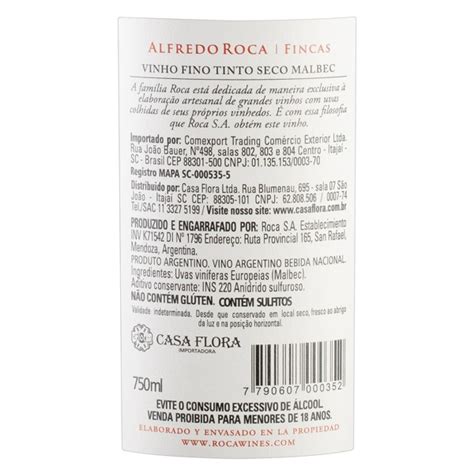 Vinho Argentino Tinto Seco Fincas Alfredo Roca Malbec Mendoza Garrafa