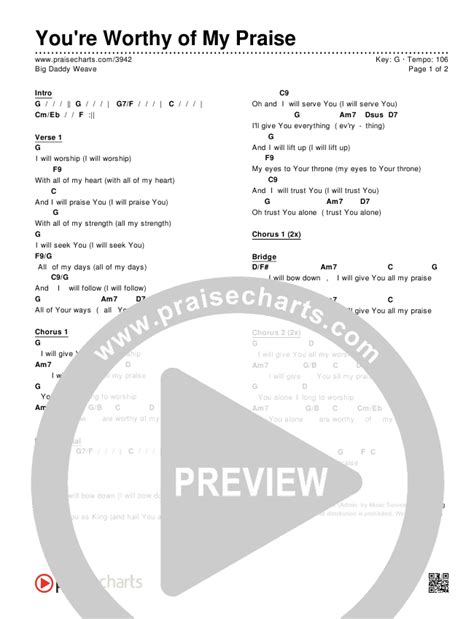 You're Worthy Of My Praise Chords PDF (Big Daddy Weave) - PraiseCharts