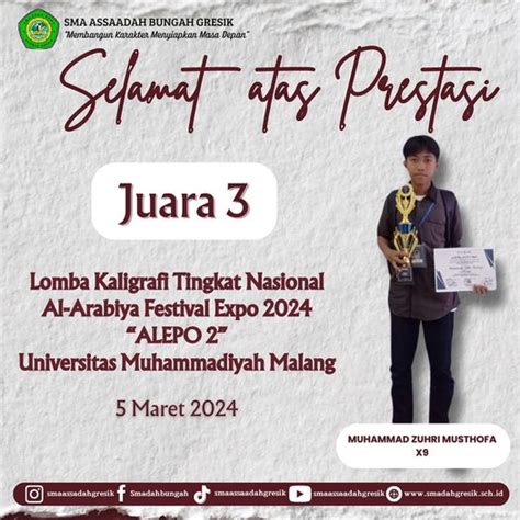 Smadah Juara Lomba Kaligrafi Nasional Sma Assaadah