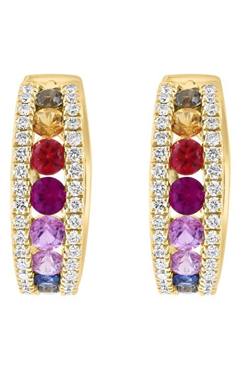 Effy 14k Gold Diamond And Rainbow Sapphire Huggie Hoop Earrings Nordstromrack