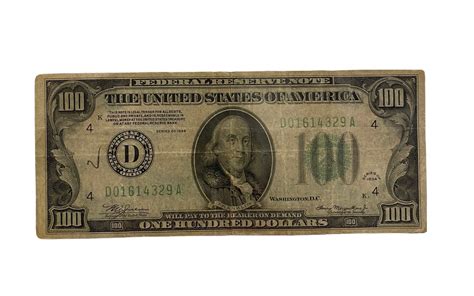 1934 D One Hundred Dollar Bill Antique 100 Dollar Bill Federal Reserve ...