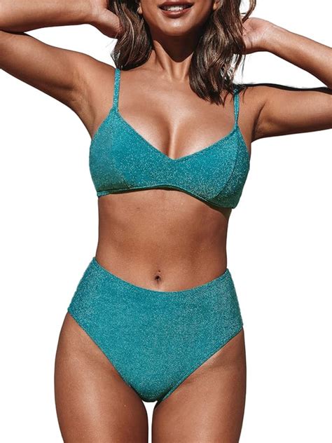 Amazon CUPSHE Women S Two Piece High Waisted Shining Bikini Set