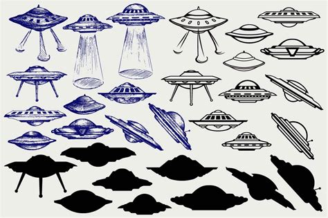 Ufo Flying Saucer Svg Outline Icons Creative Market