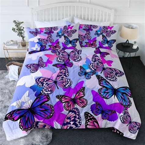 Purple Butterflies New Quilt Set Queen Size Quilt Sets Butterfly Bedding King Size Quilt Sets