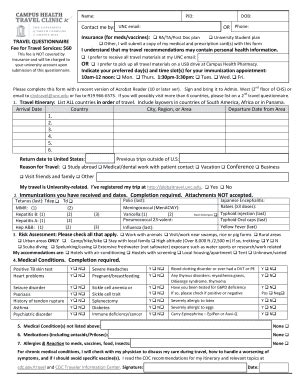 Fillable Online Travel Questionnaire Campus Health Fax Email Print