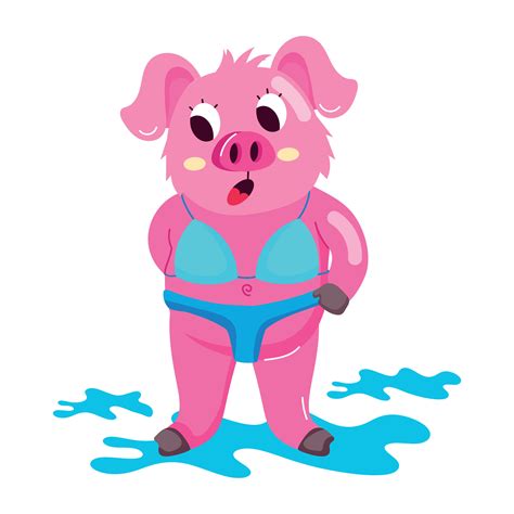 WebSwimmer Pig Wearing Bikini Flat Style Sticker 47721799 Vector Art At Vecteezy