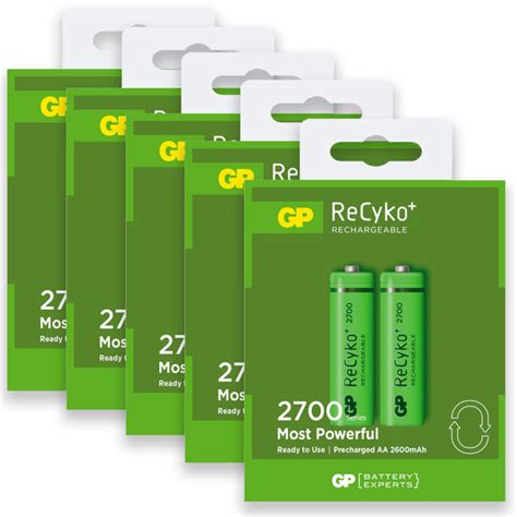 10 Pilha Bateria Aa Recarregável 2700mah Gp Recycko 5 Cartela Leroy