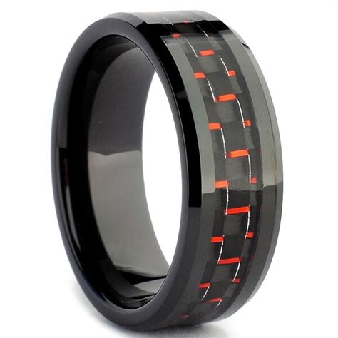 Tungsten Carbide Men S Black And Red Carbon Fiber Inlay Ring 15344709