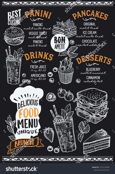 Brunch Menu Template For Restaurant On A Blackboard Background Vector Illustration Brochure For