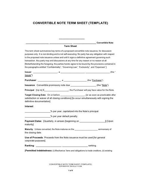 Employment Term Sheet Template