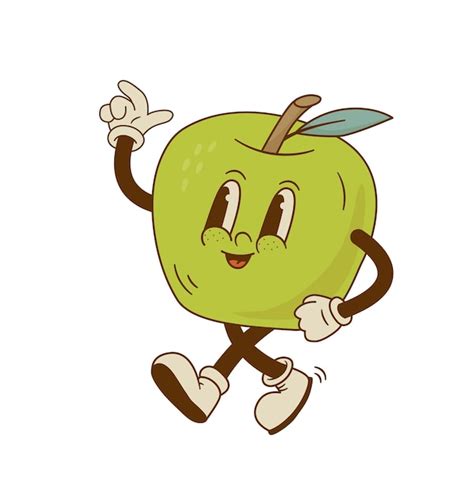 Mascotte De Bande Dessinée De La Pomme Verte Illustration Vectorielle