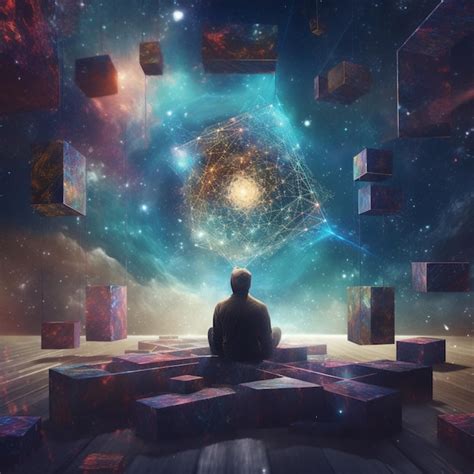 Premium Ai Image A Man Sits In A Space Surrounded By Cubes And The