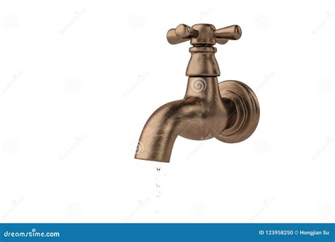 Copper Tap With A Water Stream Isolated On White 3d Illustration Stock