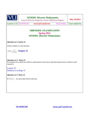 Mth Midterm Solved Mcqs With Reference By Students Mth