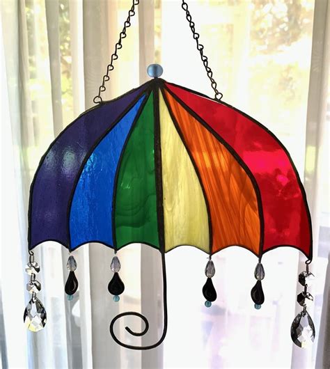 Rainbow Stained Glass Umbrella Etsy UK Stained Glass Rainbow Glass