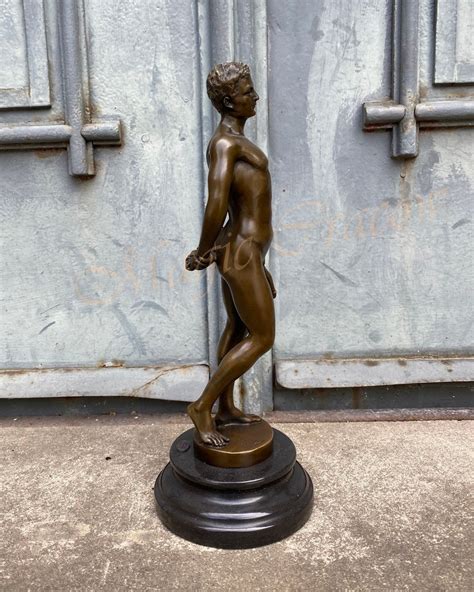 Erotic Bronze Sculpture On Marble Base Naked Man Male Nude Etsy