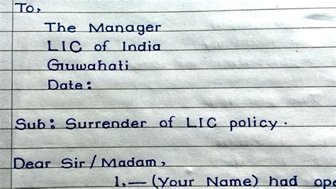 Application For Lic Policy Surrender In English Surrender Of Lic