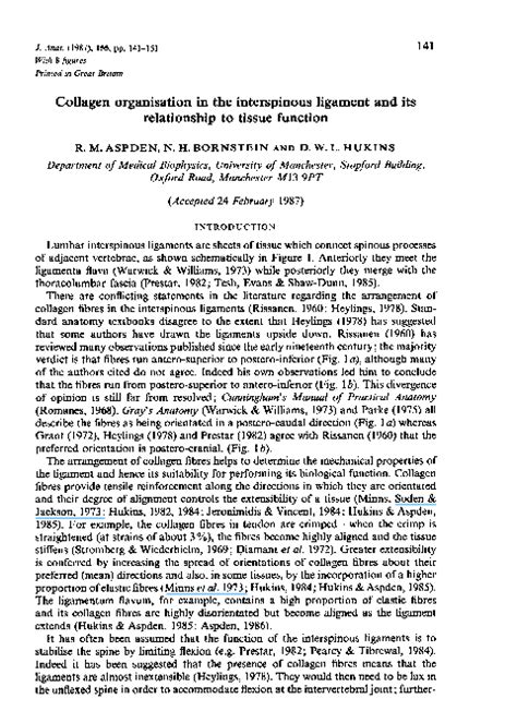 (PDF) Collagen organisation in the interspinous ligament and its relationship to tissue function