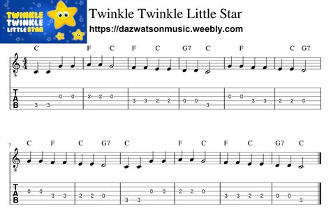 Twinkle Twinkle Little Star Easy Guitar Tab / Sheet Music | Guitar ...