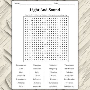 Light And Sound Word Search Puzzle Worksheet Activity By Word Search Corner