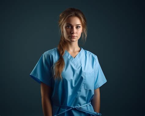 Retrato De Una Joven Enfermera Con Traje Azul Aislado En Un Fondo