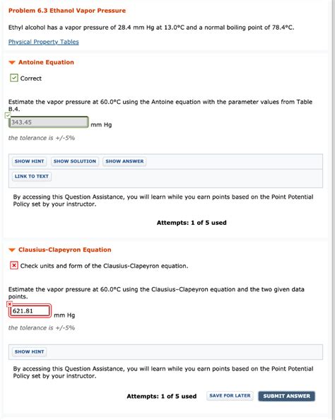 Solved Table B Antoine Equation Constants Log P A B Chegg