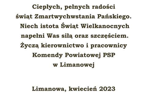 Życzenia z okazji Świąt Wielkiej Nocy Komenda Powiatowa Państwowej