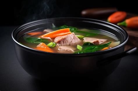 Un Plato De Sopa Con Una Hoja Verde Encima Foto Premium