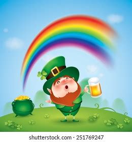 Leprechaun Pot Gold End Rainbow Stock Vector (Royalty Free) 251769247 ...