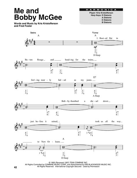 Me And Bobby McGee by Janis Joplin Sheet Music for Harmonica at Sheet