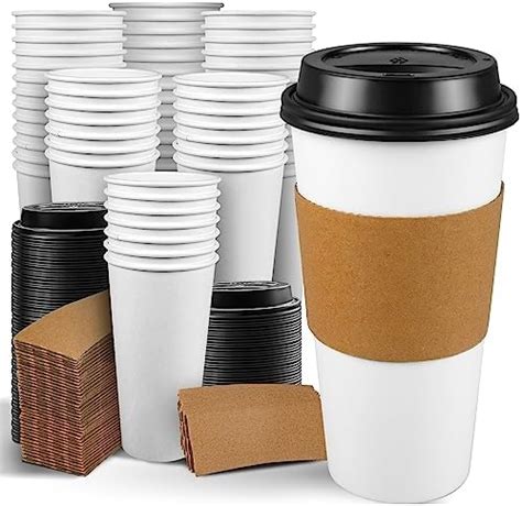 Ginkgo 100 Pack 20 Oz Disposable Paper Coffee Cups With Lids And