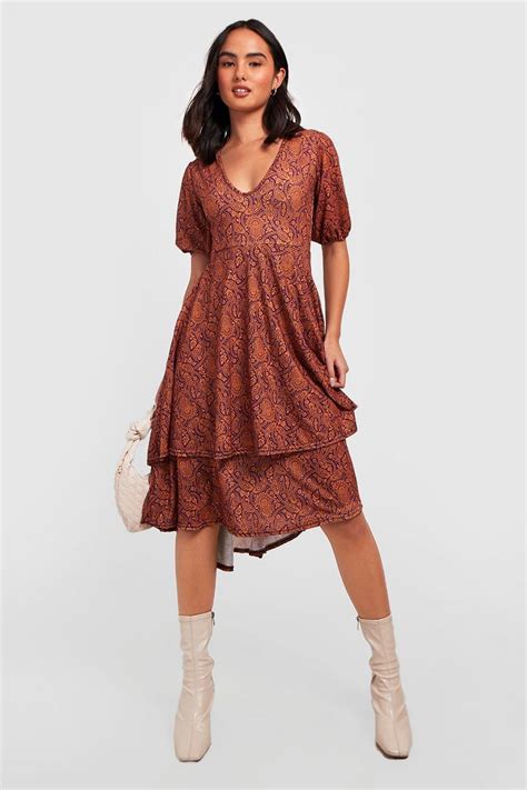 Paisley Print Frill Hem Midi Dress Boohoo Uk