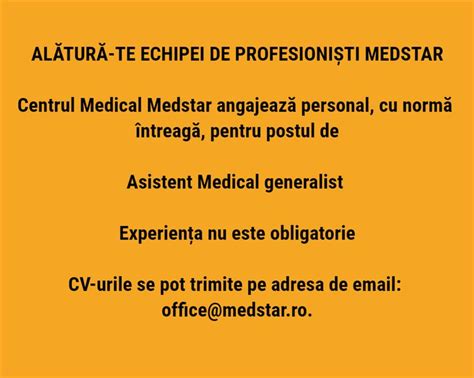 AngajĂm Centrul Medical Medstar Cluj Napoca