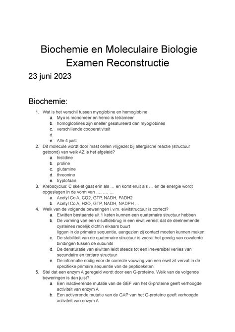 2022 2023 Biochemie En Moleculaire Biologie Biochemie En