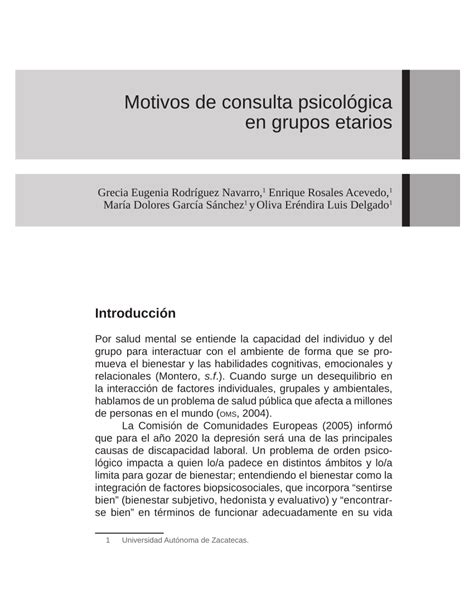 Pdf Motivos De Consulta Psicol Gica En Grupos Etarios