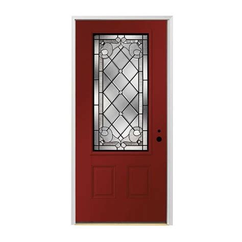 Pella 3 4 Lite Decorative Glass Left Hand Inswing Prefinished Cranberry Exterior White Interior