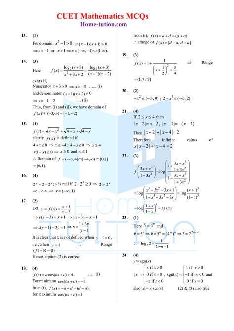 Mcq Maths Questions For Cuet Chapter Relation And Function With