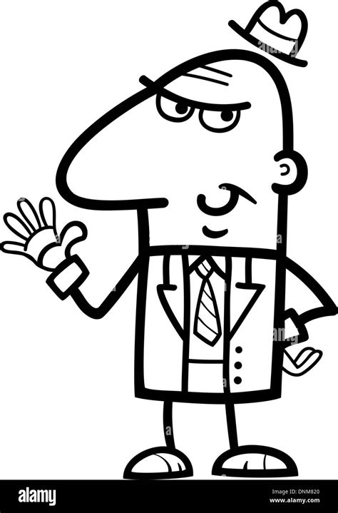 Black And White Cartoon Illustration Of Man Or Businessman In Suit