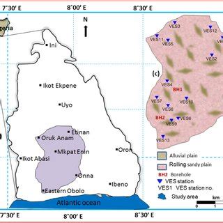 Map of a Nigeria showing Akwa Ibom State, b Akwa Ibom State showing the ...