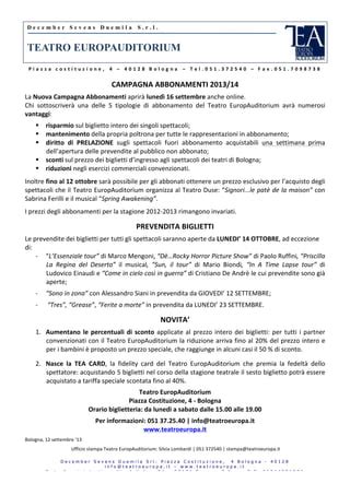 Teatro Europauditorium Campagna Abbonamenti 2013 2014 PDF