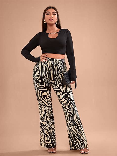 SHEIN SXY Pantalones acampanados con estampado de mármol Moda de