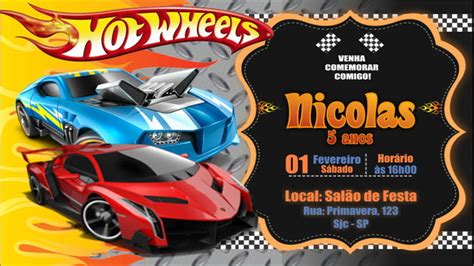 Convite Hot Wheels Arte Digital Mod Elo