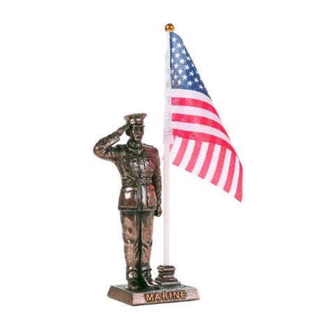 Marine in Salute with American Flag Statue | Statue.com